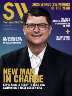 Swimming World Winter issue cover highlighting “The international trio making waves in NCAA swimming” and “The can’t-miss meets of 2026.”